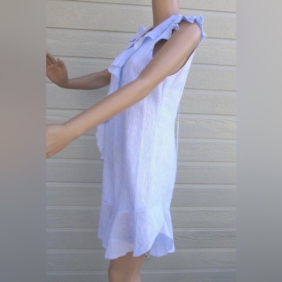 Designer Light Blue Ruffle Mini Dress - Picture 4 of 8